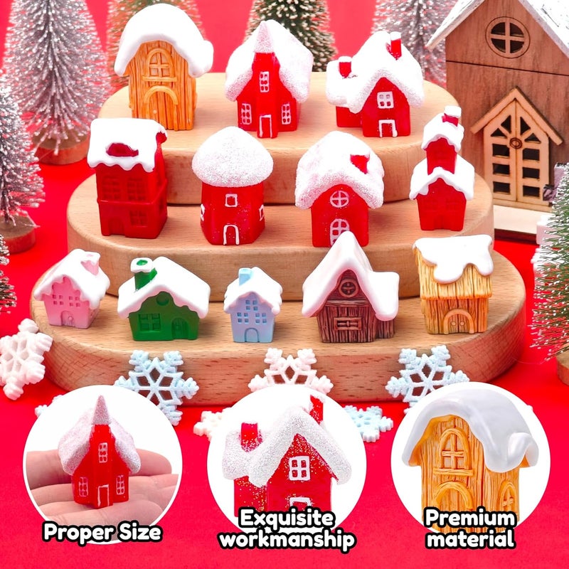 Feivando 30 Pcs Christmas Mini Village House Figurines with Snowflakes Tiny Little Winter House Miniature Figures for Holiday Crafts Garden Micro Landscape Home Table Decor - Image 4